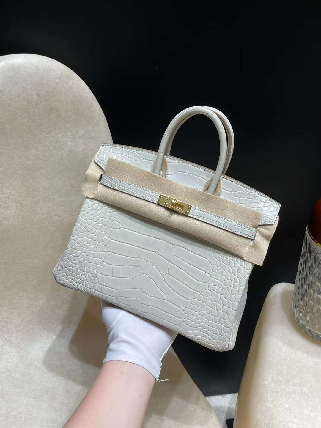 HERMES Birkin 25cm 美洲鱷冰川白