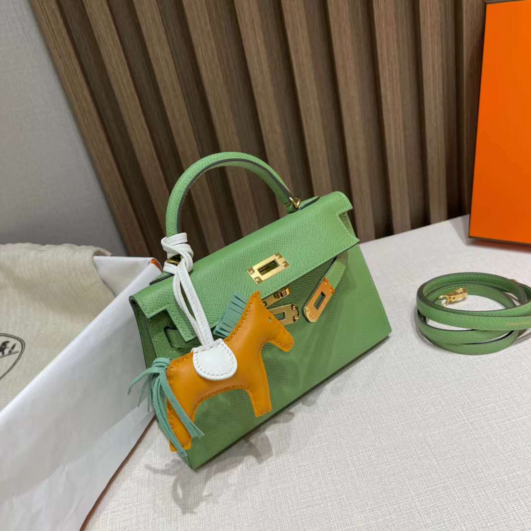 HERMES MINI KELLY 3I 銀釦/金釦蟋蟀綠 EPSOM