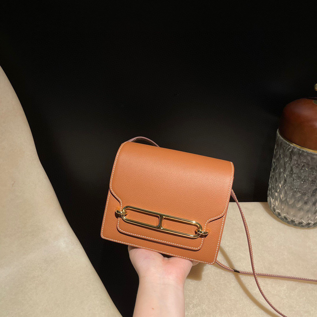 HERMES ROULIS MINI EVERCOLOR皮 37金棕 金釦 18CM
