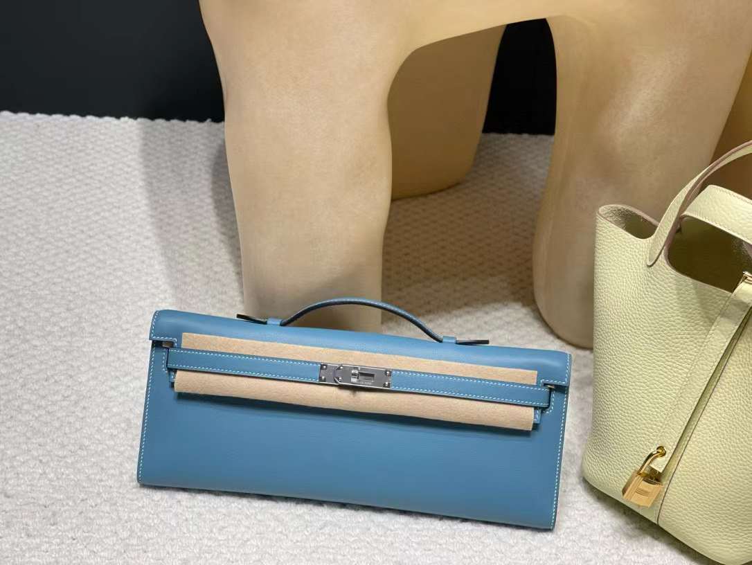 HERMES KELLY CUT SWIFT皮 75牛仔藍 手拿包