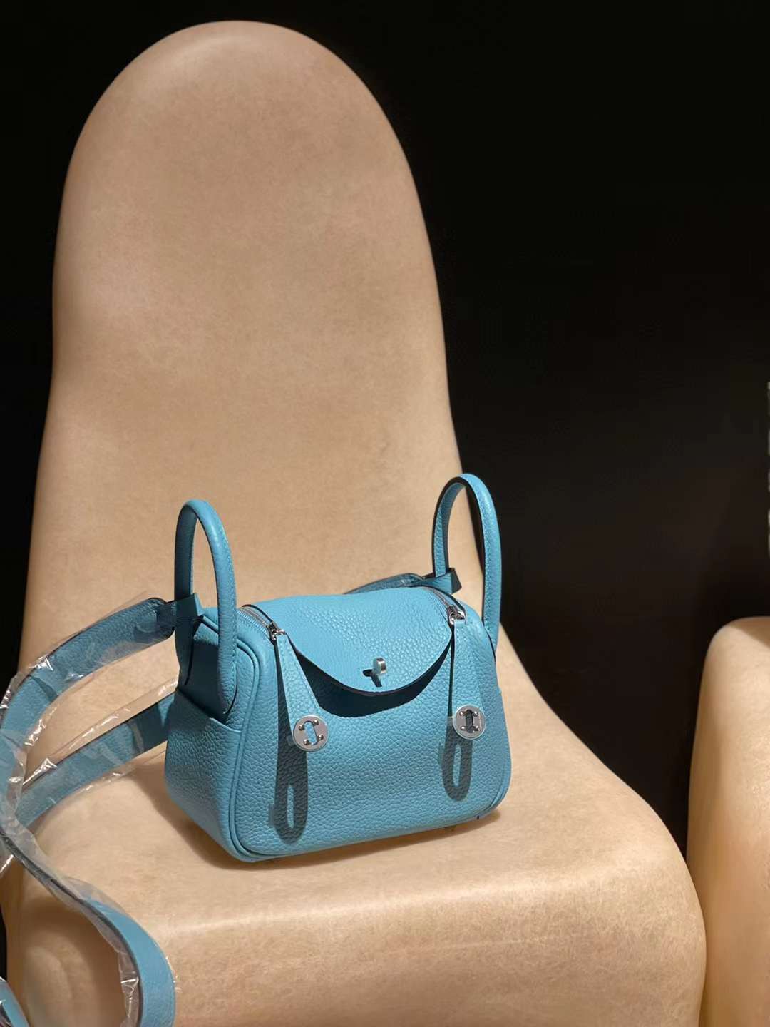 HERMES MINI LINDY CLEMENCE皮 P3 北方藍銀扣 手提/肩背兩用包
