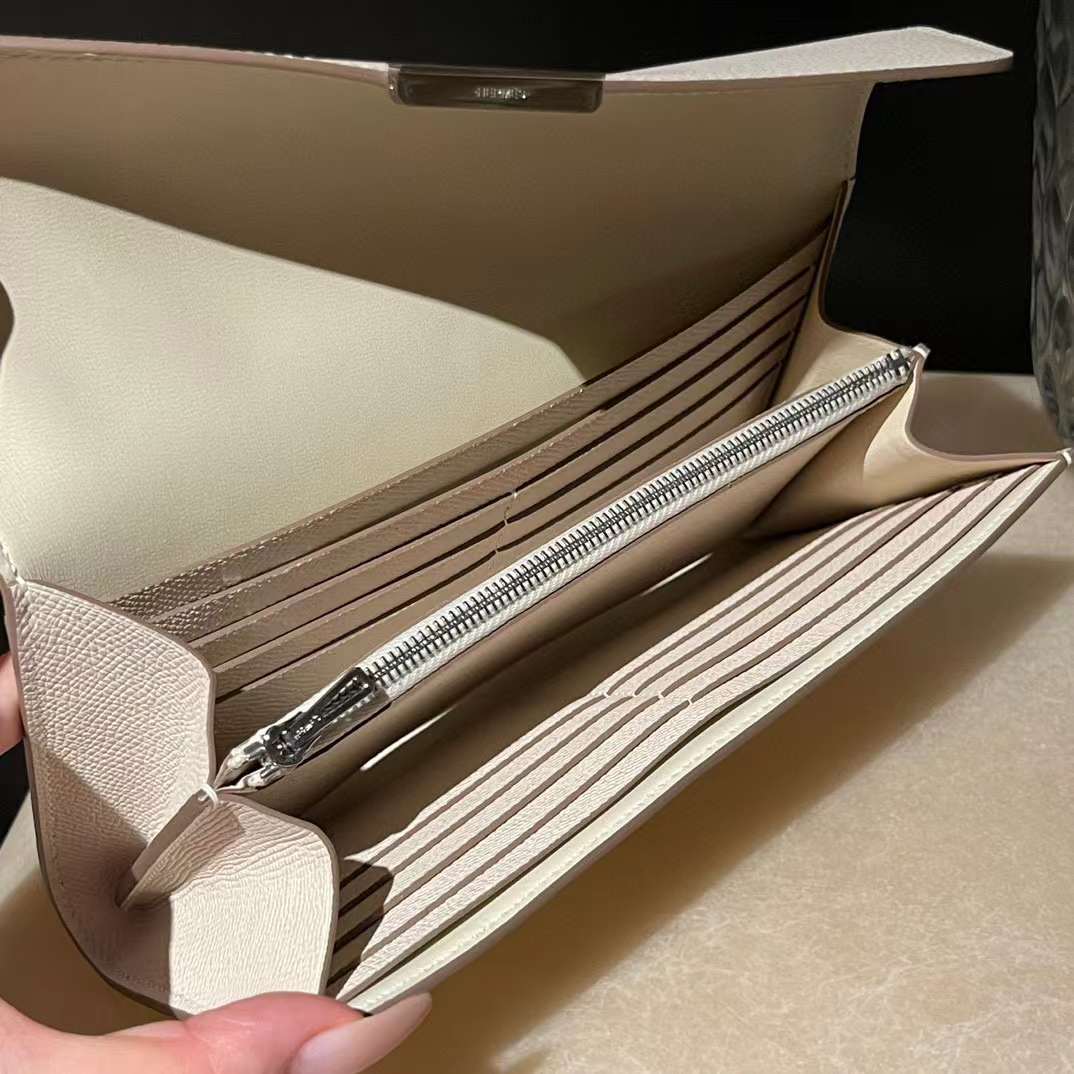 HERMES CONSTANCE EPSOM皮 10 奶昔白 銀扣長夾/手拿包