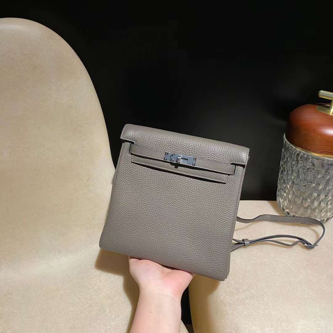 HERMES KELLY ADO双肩包 CLEMENCE皮 8F錫器灰 銀扣