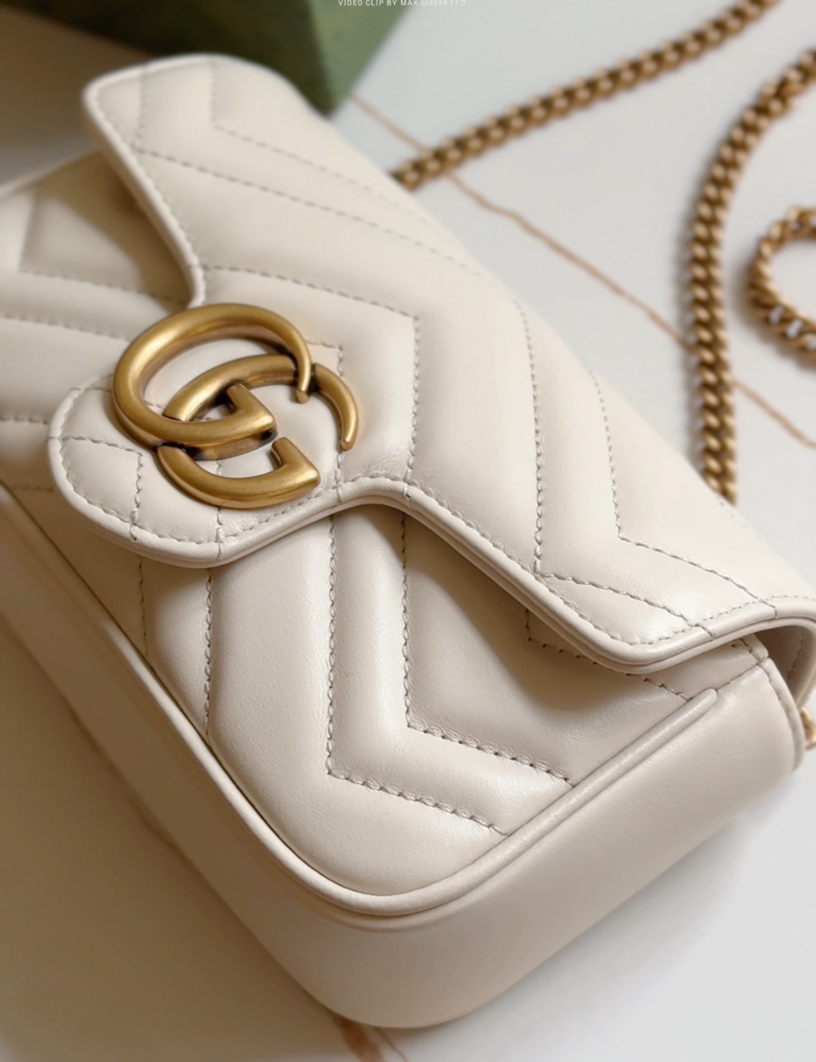 G∪CCΙ GG Marmont 絎縫皮革超級迷你鏈條包 白色 - 現貨 24H內寄出