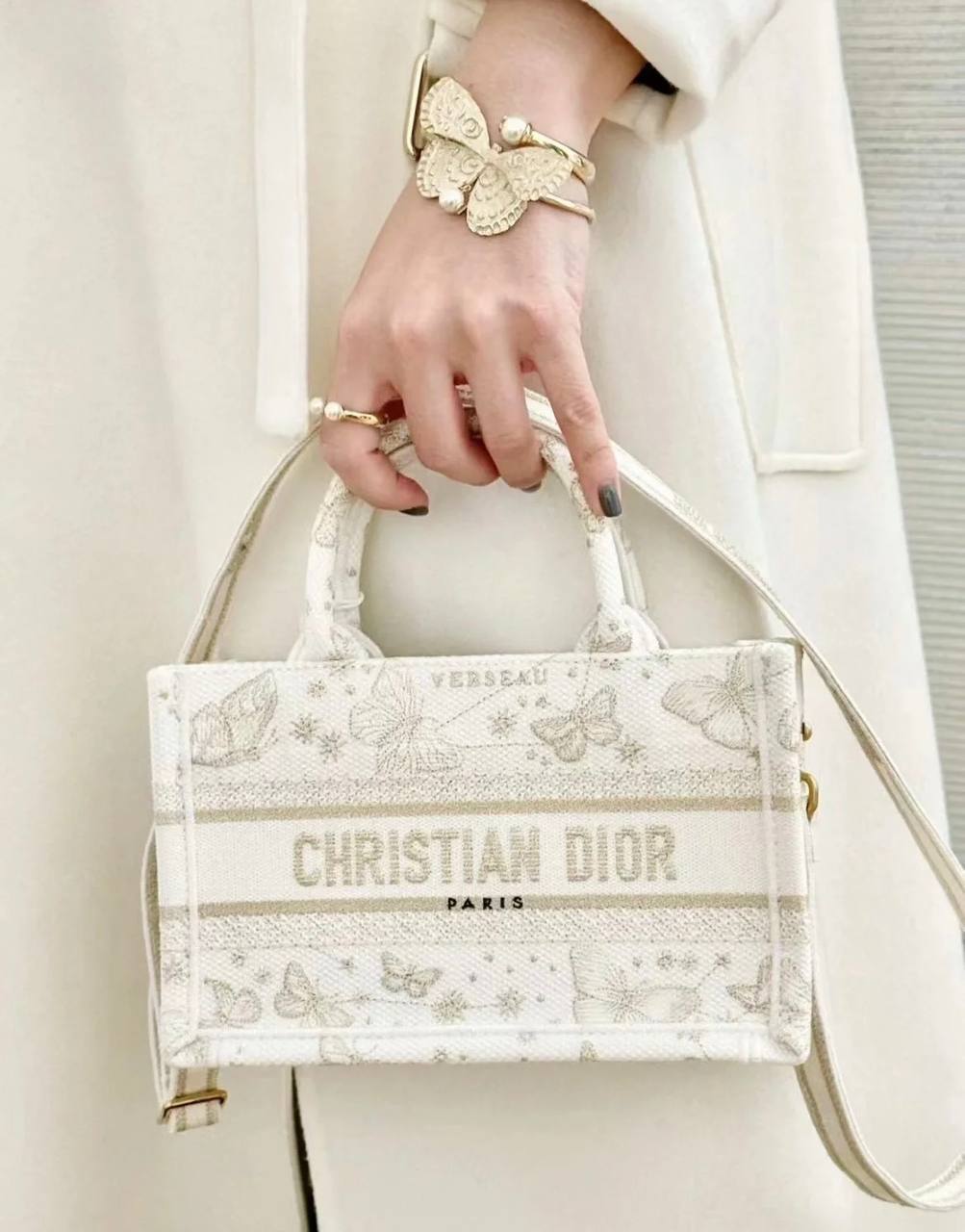 DIOR BOOK TOTE 限定款 背帶托特包 白金蝴蝶 超迷你