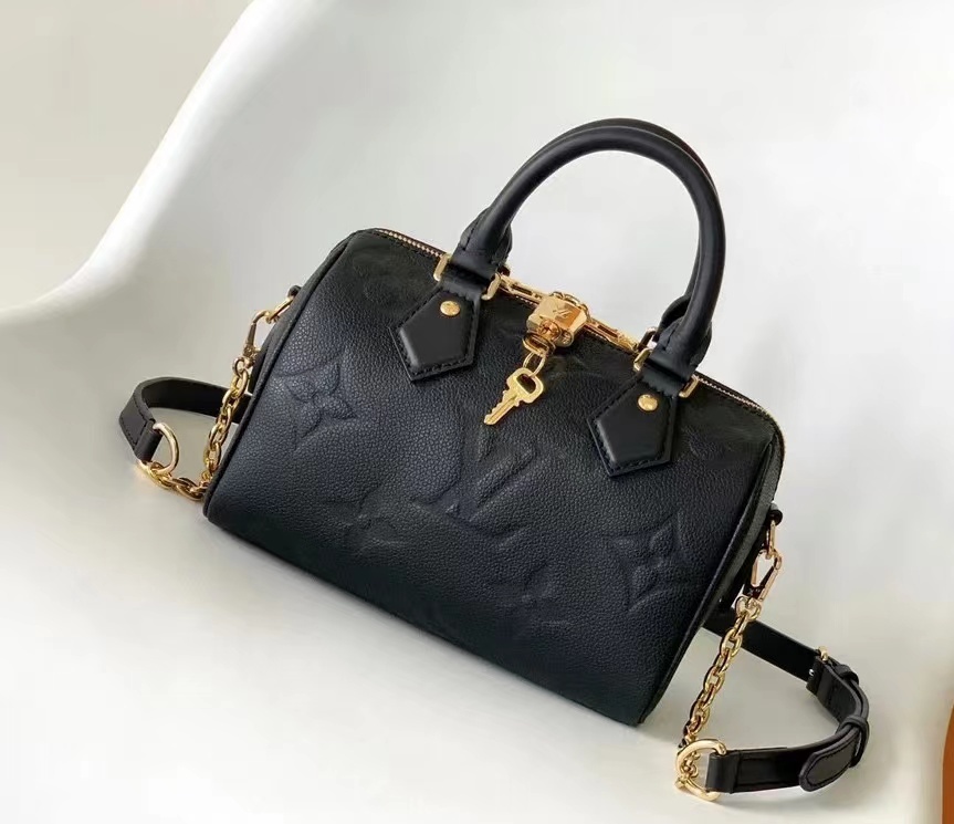 LV SPEEDY BANDOULIÈRE 20 黑色壓紋手提/斜背波士頓包