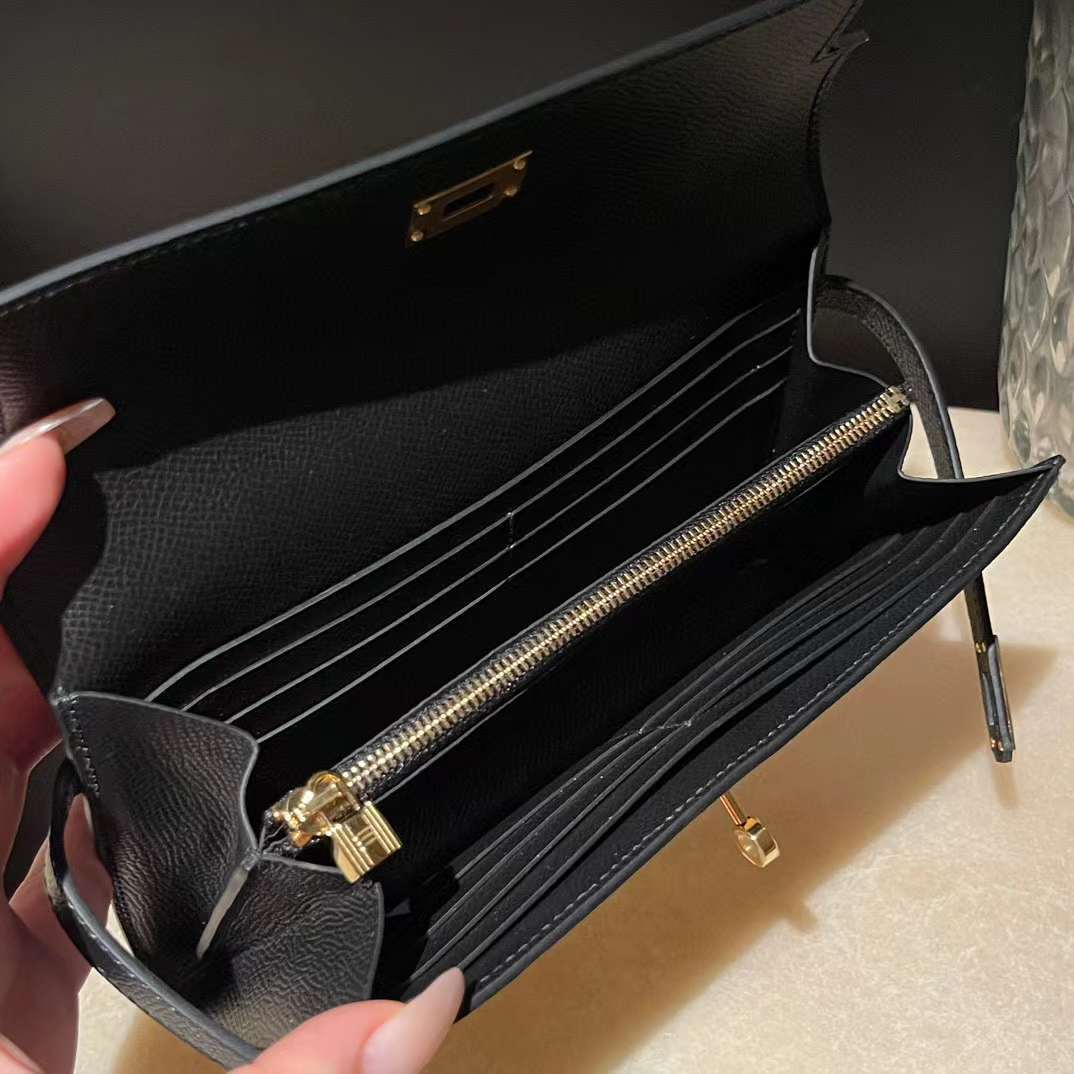 HERMES KELLY EPSOM皮 89 黑色 金扣 長夾/手拿包