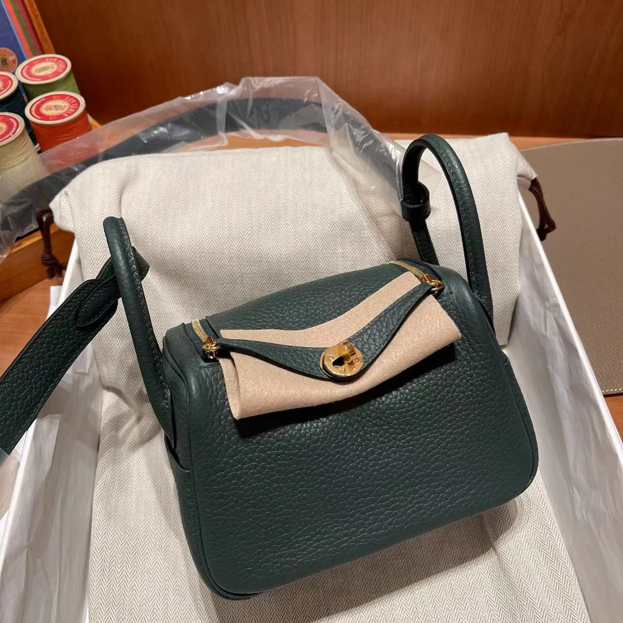 HERMES LINDY CLEMENCE皮 60松柏綠金釦