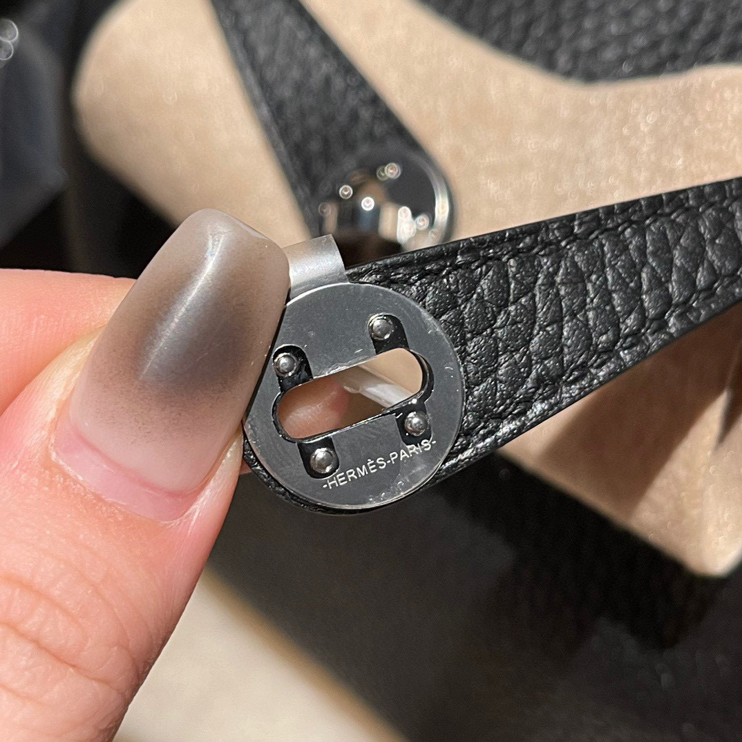 HERMES MINI LINDY CLEMENCE皮 89黑色 銀扣轉釦手提/肩背兩用包