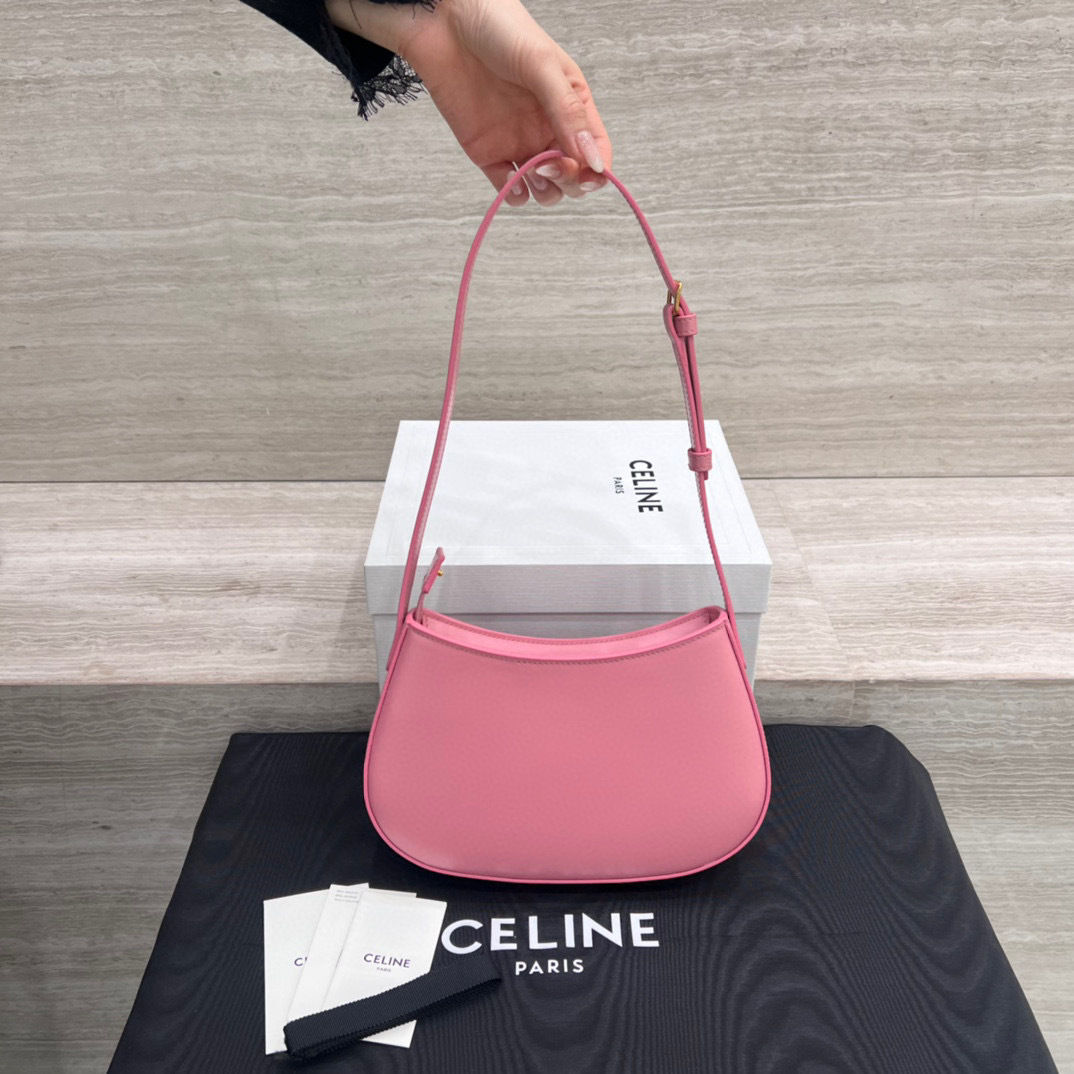 CELINE TILLY 亮面牛皮革手袋腋下包 粉色 明星同款