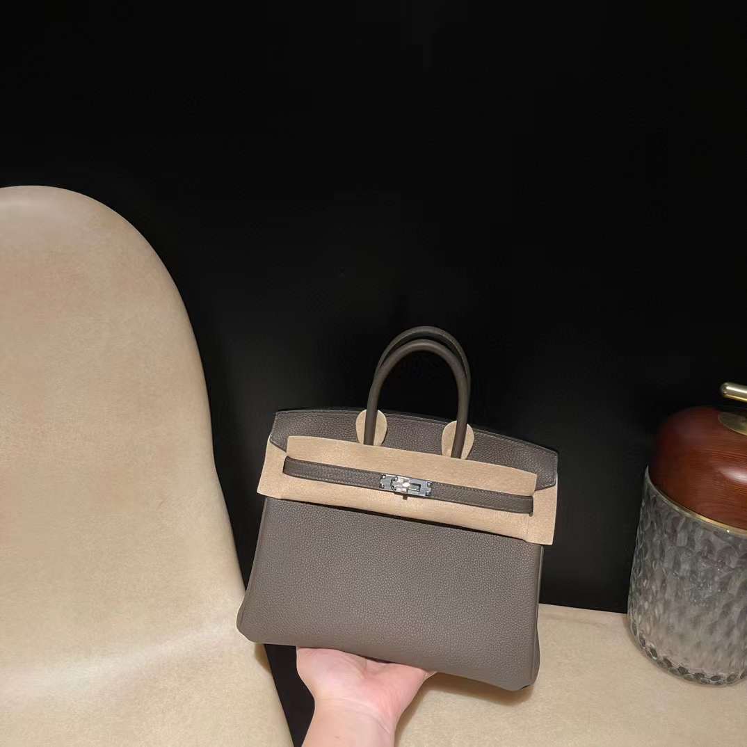 HERMES BIRKIN 25CM 8F錫器灰內皮拼1F鑽石灰 銀釦 TOGO皮 鉑金包