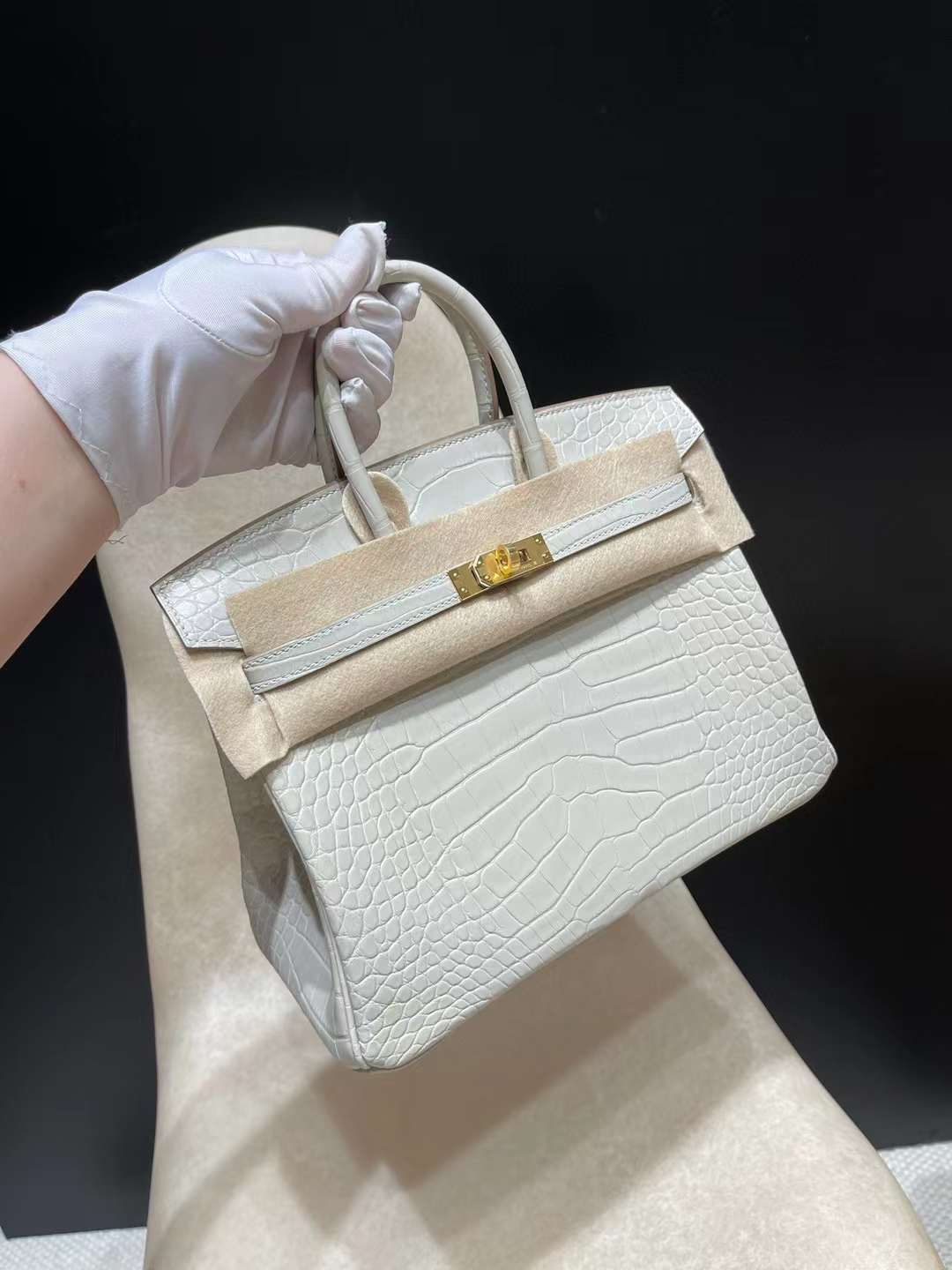 HERMES Birkin 25cm 美洲鱷冰川白