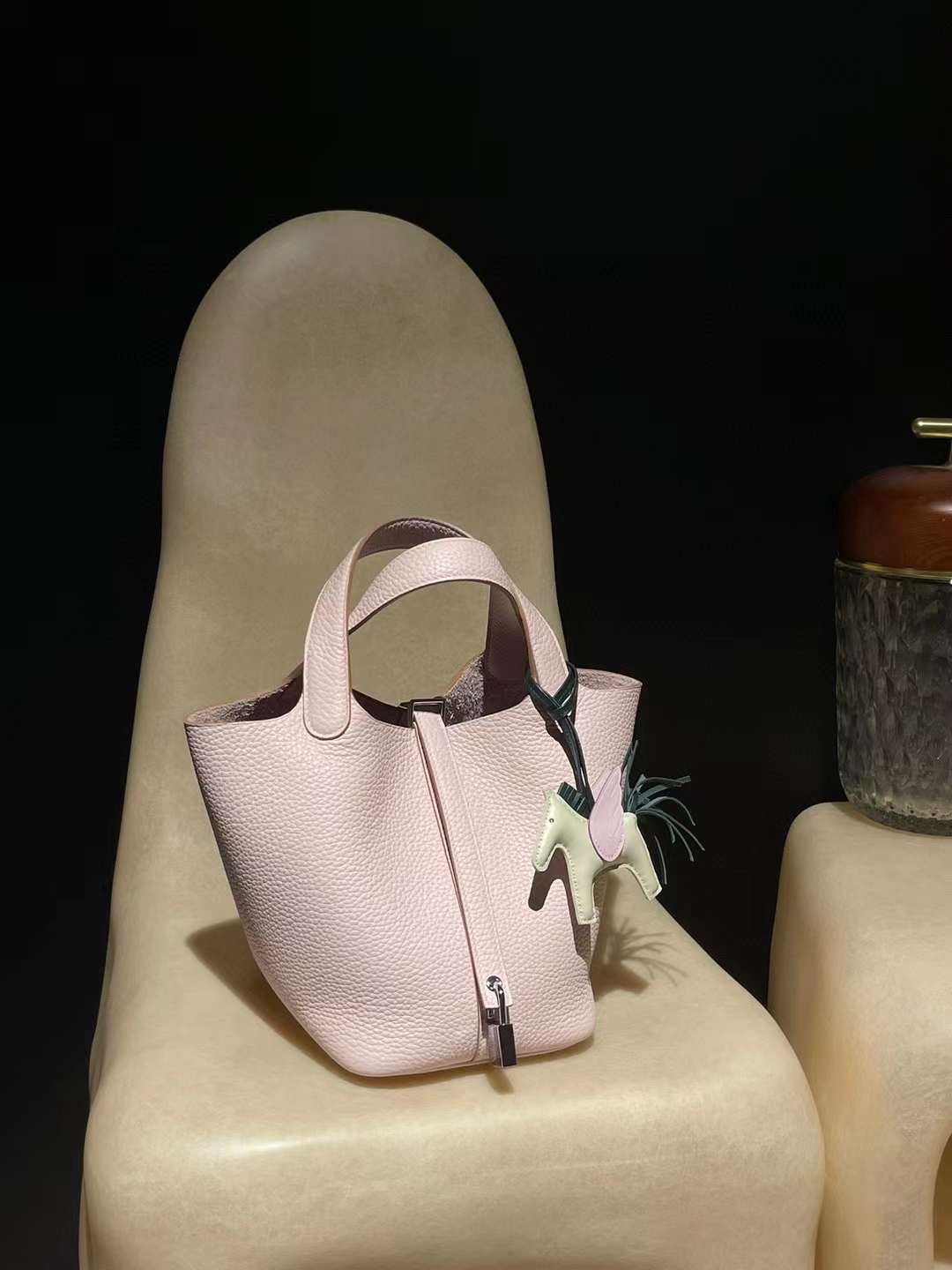 HERMES PICOTIN CLEMENCE皮 09夢幻粉紫 銀扣 菜籃子 18CM