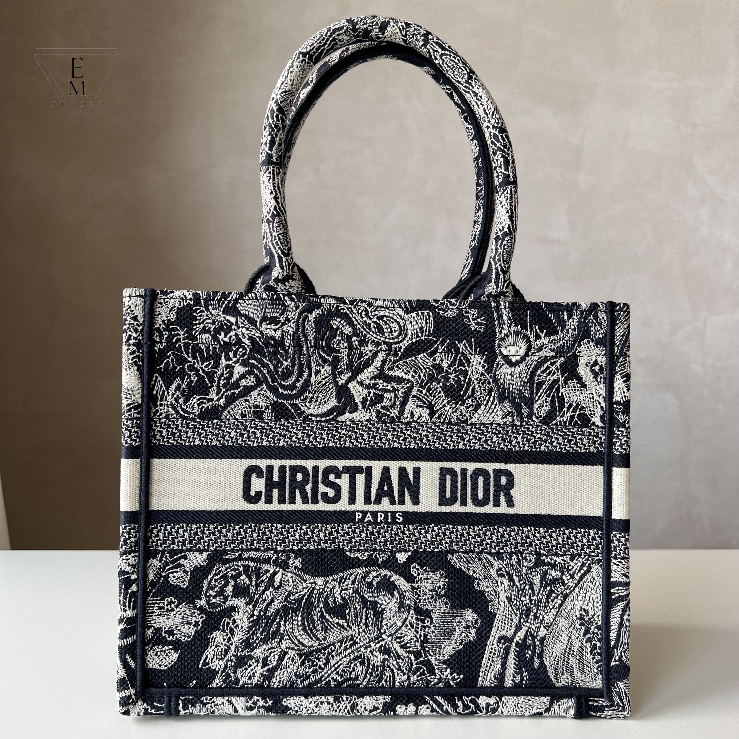 DIOR 藍色刺繡REVERSE茹伊印花BOOK TOTE 輕便袋 小號
