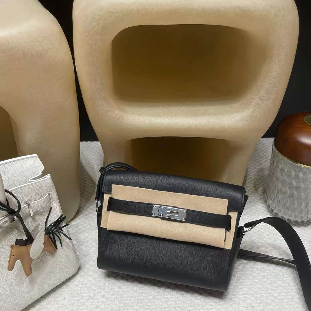 HERMES KELLY MESSENGER 郵差包 EVERCOLOR皮 89 黑色 銀扣