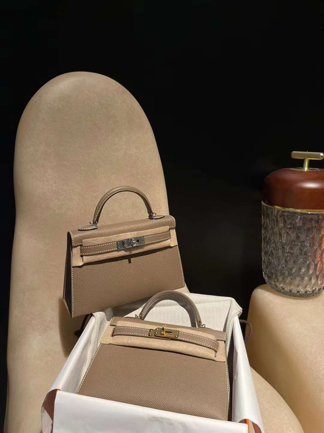 HERMES MINI KELLY 二代 EPSOM皮 18大象灰 銀釦