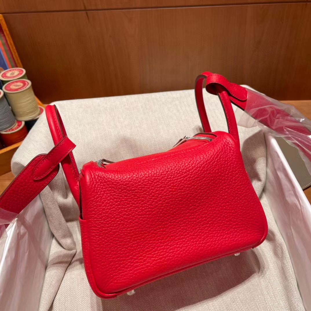 HERMES LINDY SWIFT皮 法拉利紅轉釦手提/肩背兩用包