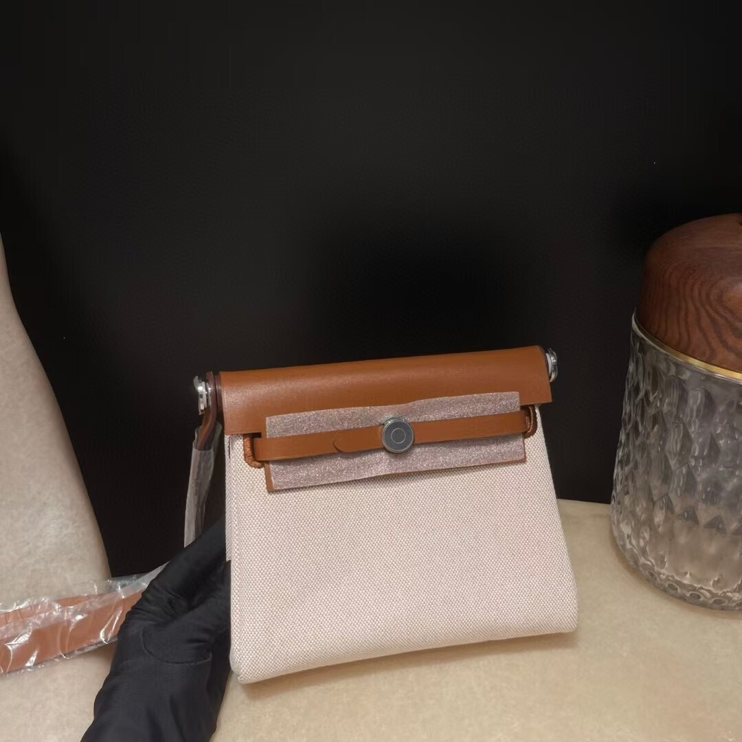 HERMES MINI HERBAG 帆布拚牛皮 (金棕) - 現貨 24H寄出