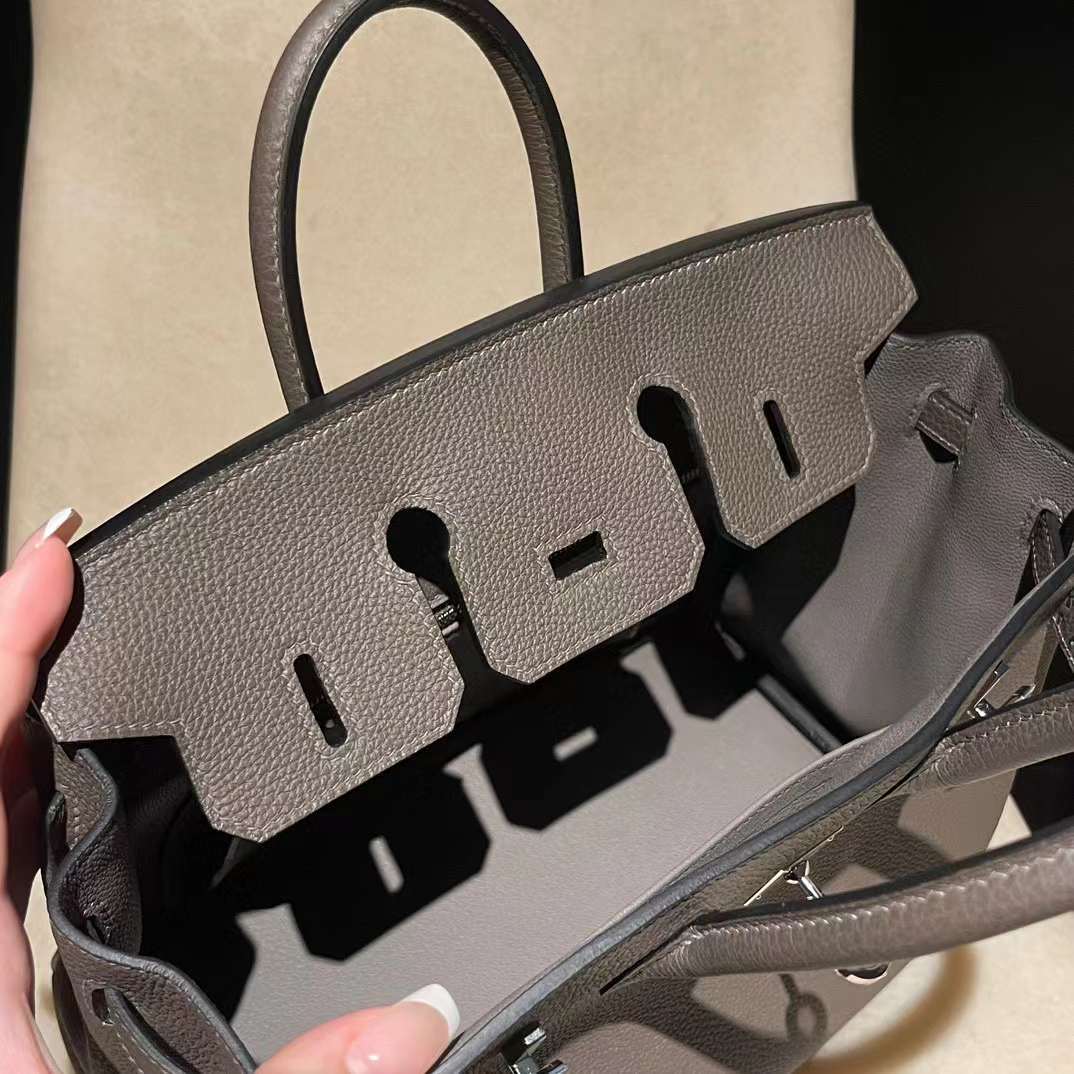 HERMES BIRKIN 25CM 8F錫器灰內皮拼1F鑽石灰 銀釦 TOGO皮 鉑金包