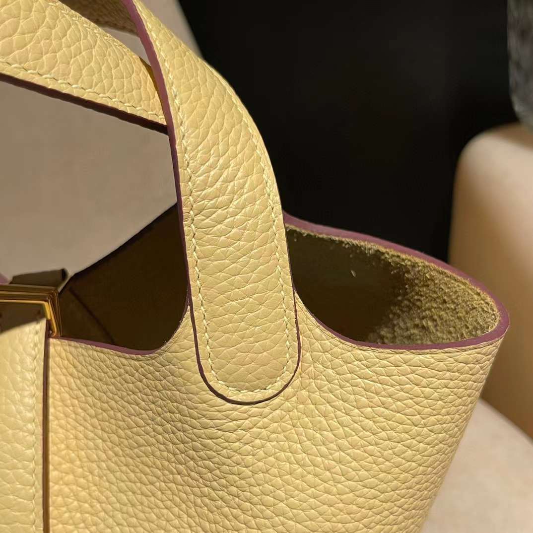 HERMES PICOTIN CLEMENCE皮 1Z小雞黃 金扣 菜籃子 18CM
