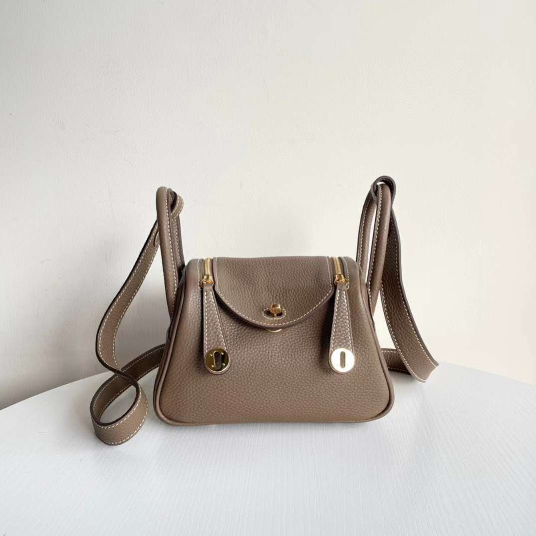 HERMES LINDY CLEMENCE皮 18大象灰轉釦手提/肩背兩用包