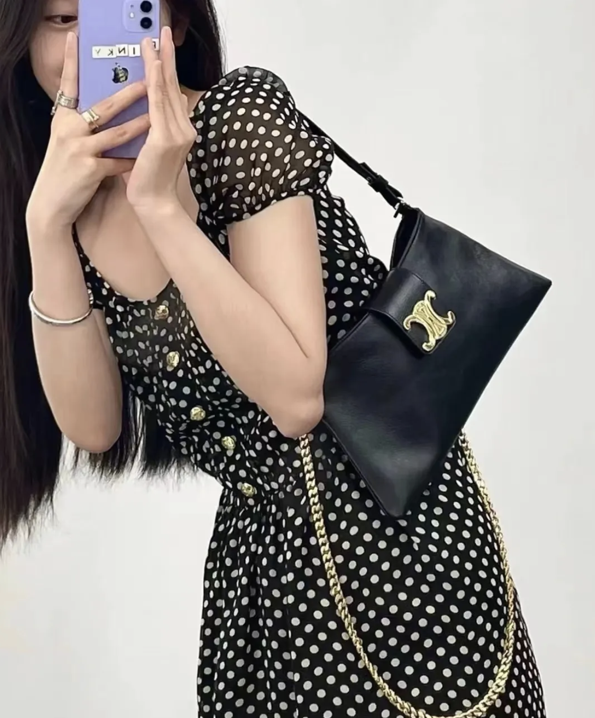 CELINE WILTERN TRIOMPHE SOFT 黑色牛皮革肩背包/斜背包