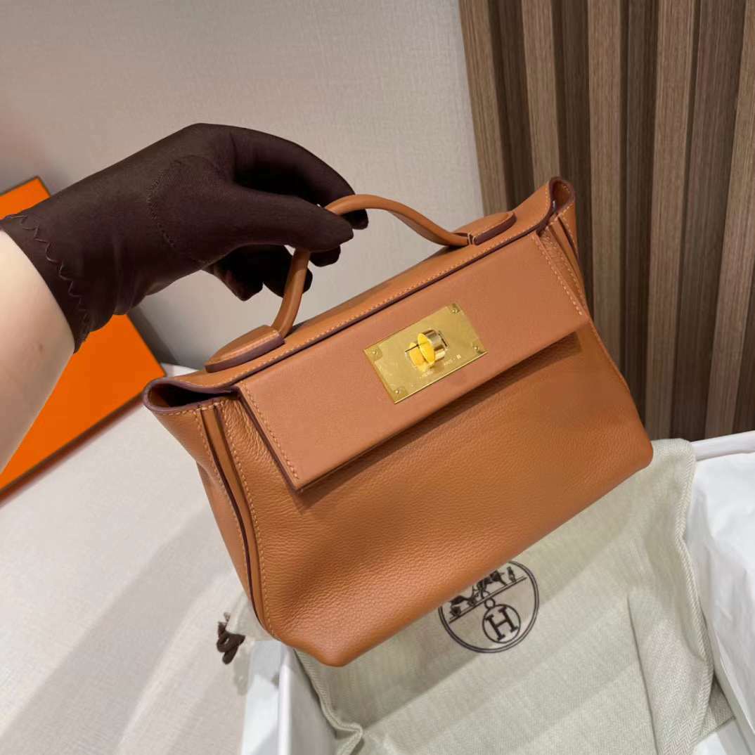 HERMES 2424 EVERCOLOR/SWIFT 37 金棕色手提包