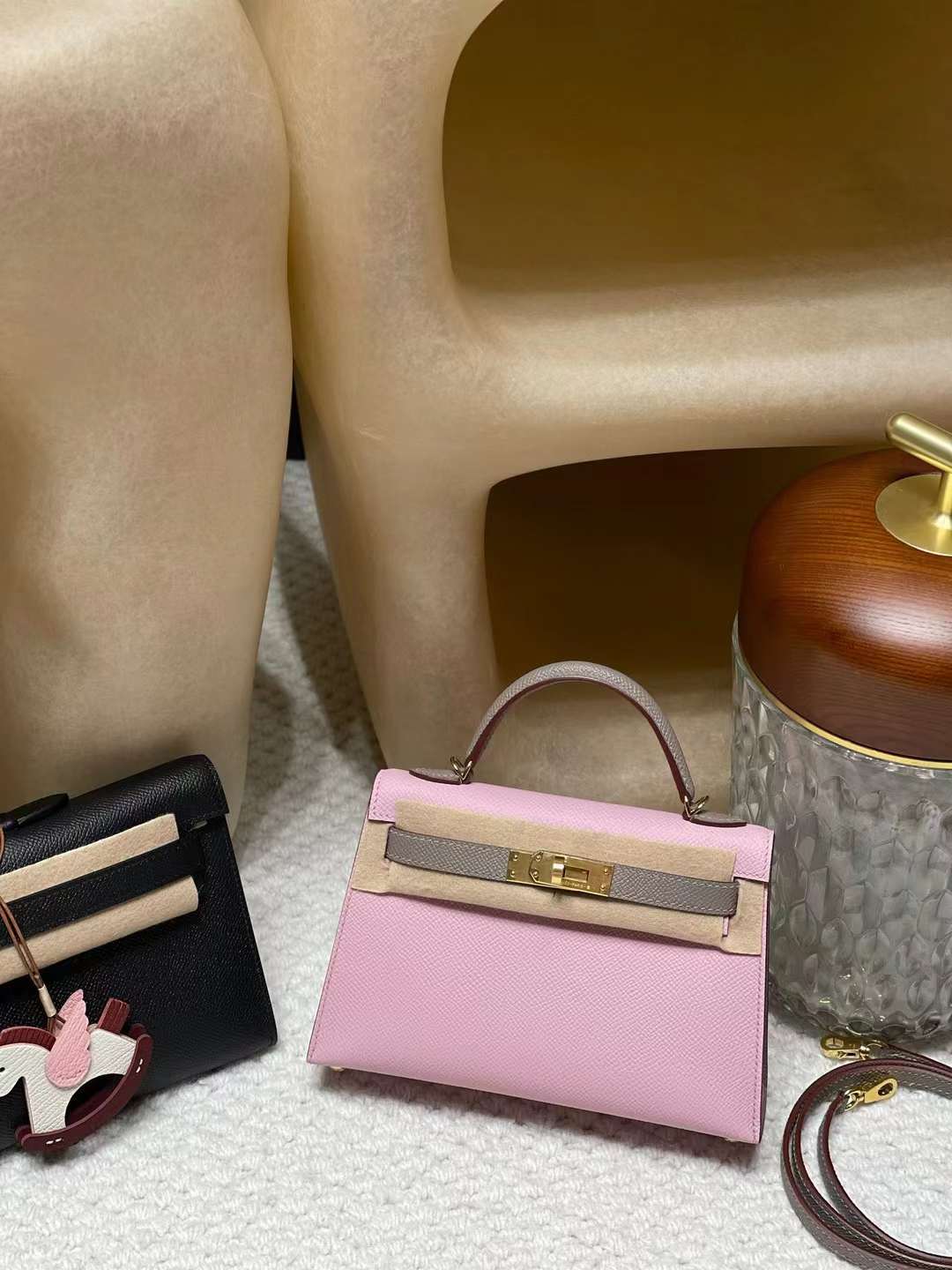 HERMES MINI KELLY 二代EPSOM皮 X9錦葵紫拼M8瀝青灰 金釦 凱莉包