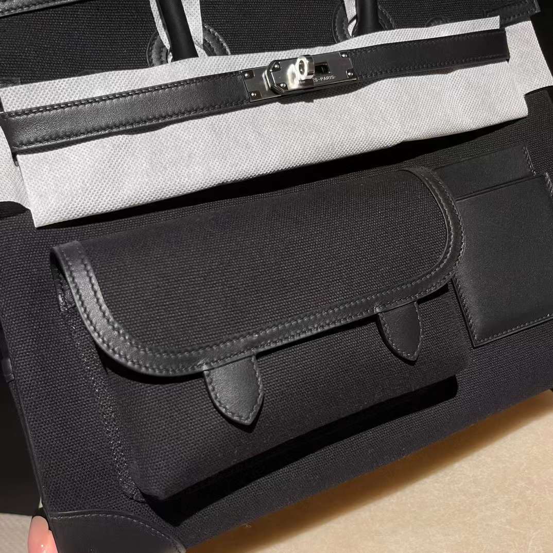 HERMES CARGO BIRKIN 35CM 帆布款 89黑色 銀釦 鉑金包