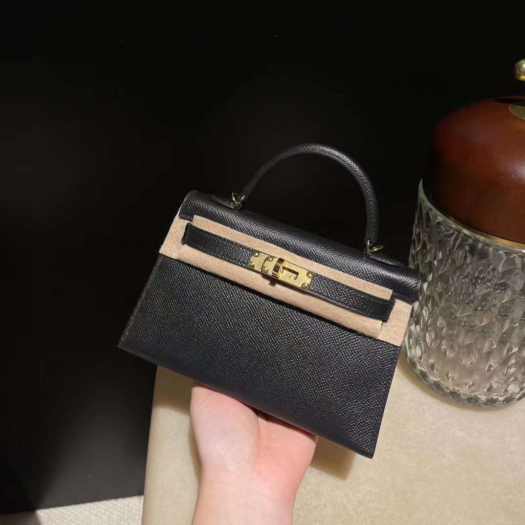 HERMES MINI KELLY 二代EPSOM皮 89黑色 小黑金 [HE0001-500]