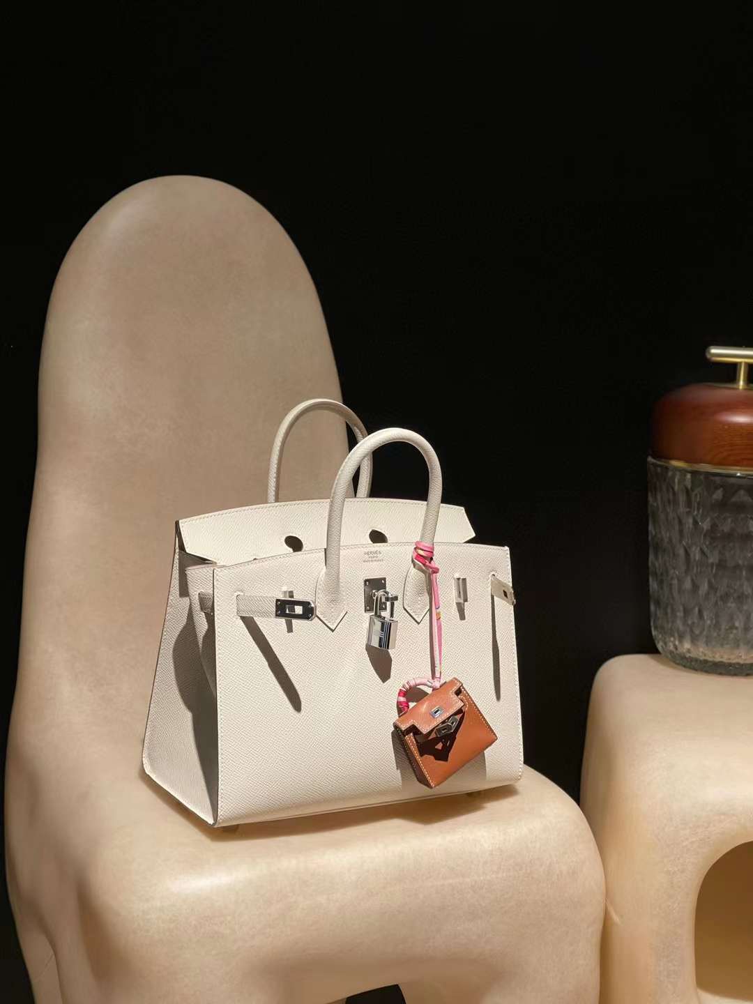 HERMES BIRKIN 25CM 10奶昔白銀扣 外縫線 EPSOM 皮 鉑金包