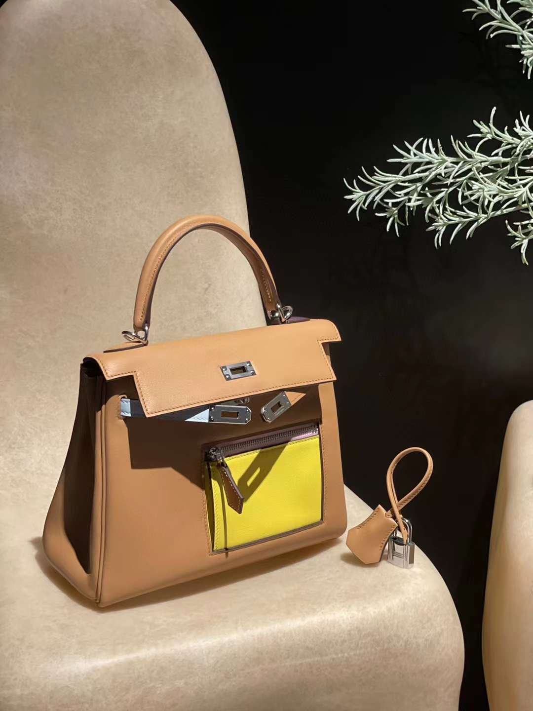 HERMES KELLY 25 COLORMATIC SWIFT皮 0M瑪薩拉茶色 銀扣