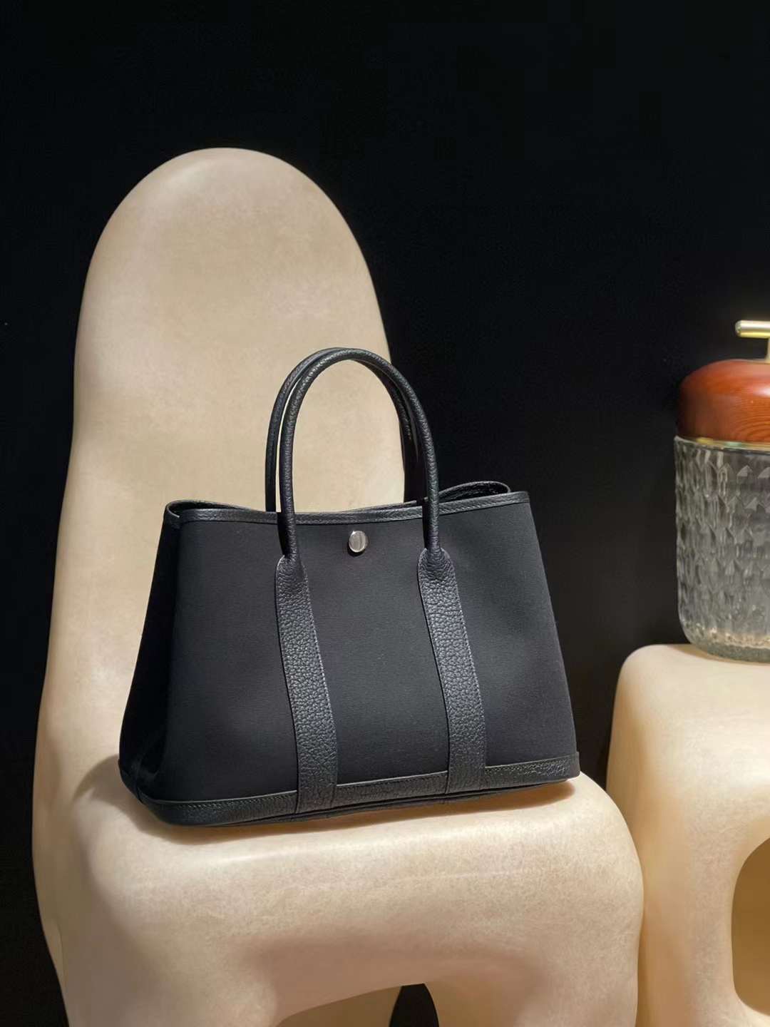 HERMES GARDEN PARTY BAG TPM 帆布拼89黑 30CM