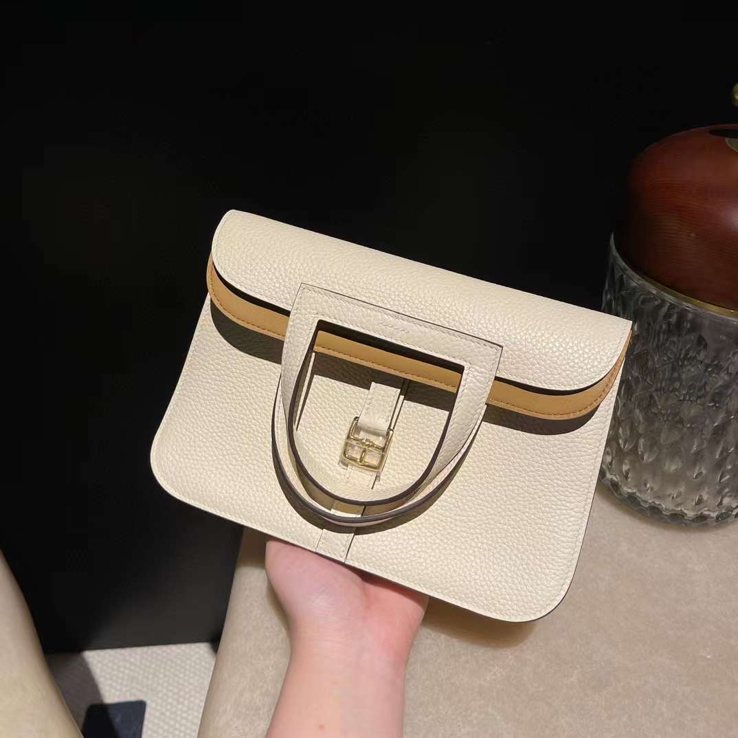 HERMES HALZAN CLEMENCE皮 I2 奶油白 拼 2S芝麻色 25/31