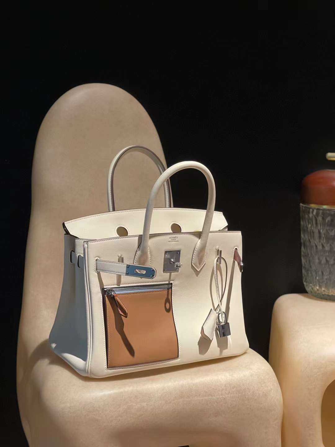 HERMES BIRKIN 30CM 限定六拼色I2奶油白 銀扣 柏金包