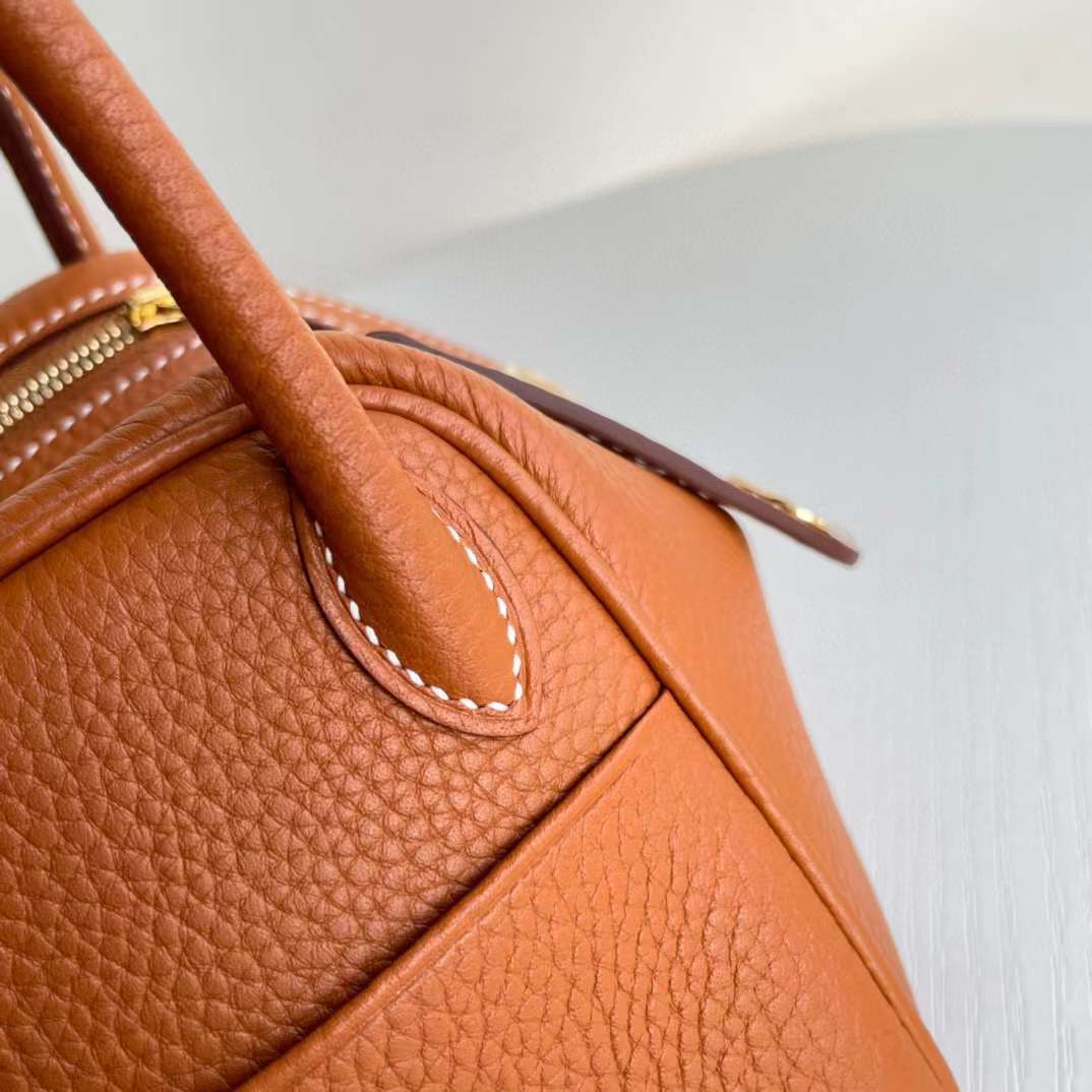 HERMES LINDY CLEMENCE皮 37 金棕色轉釦手提/肩背兩用包