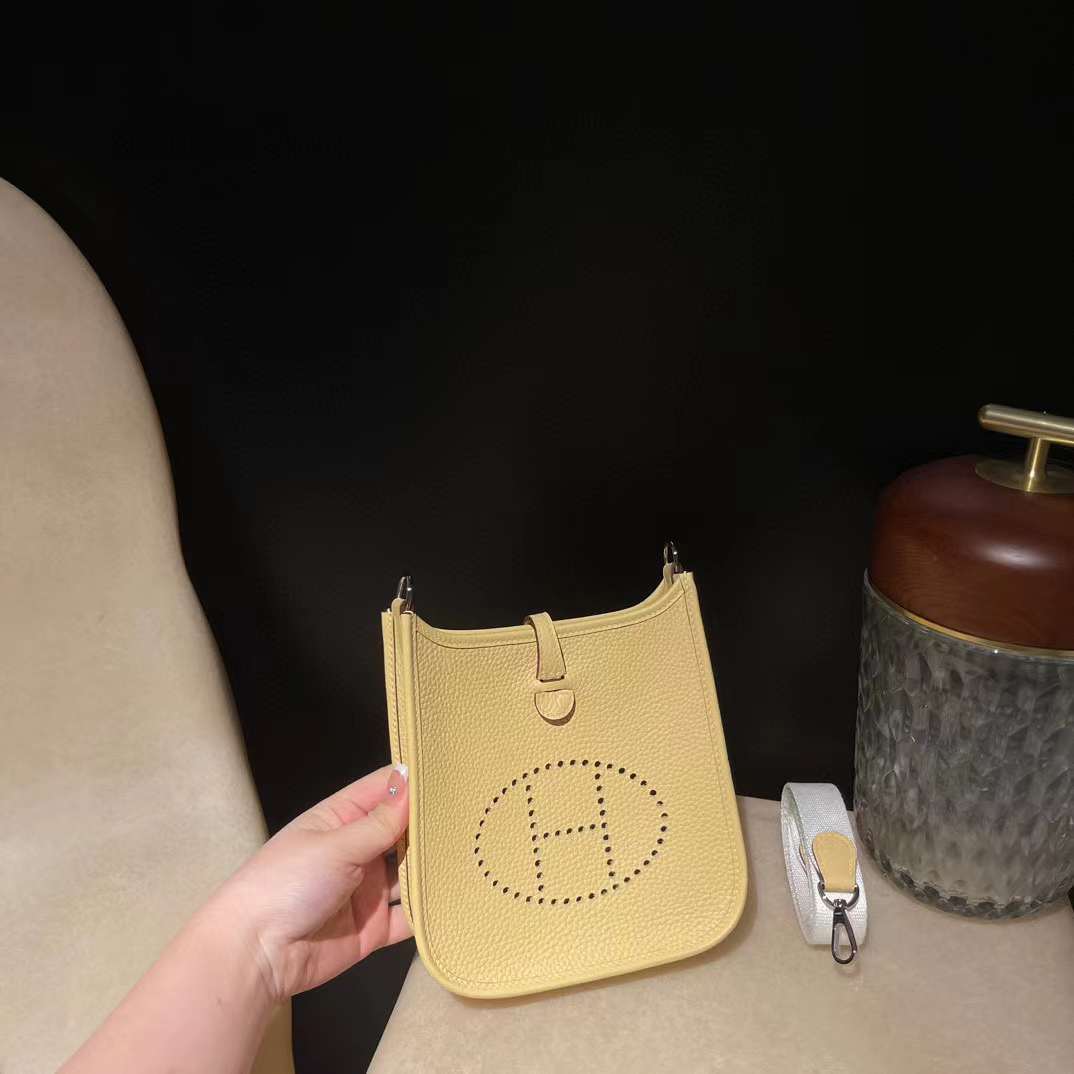 HERMES MINI EVELYNE CLEMENCE皮 1Z小雞黃 銀釦 伊芙琳