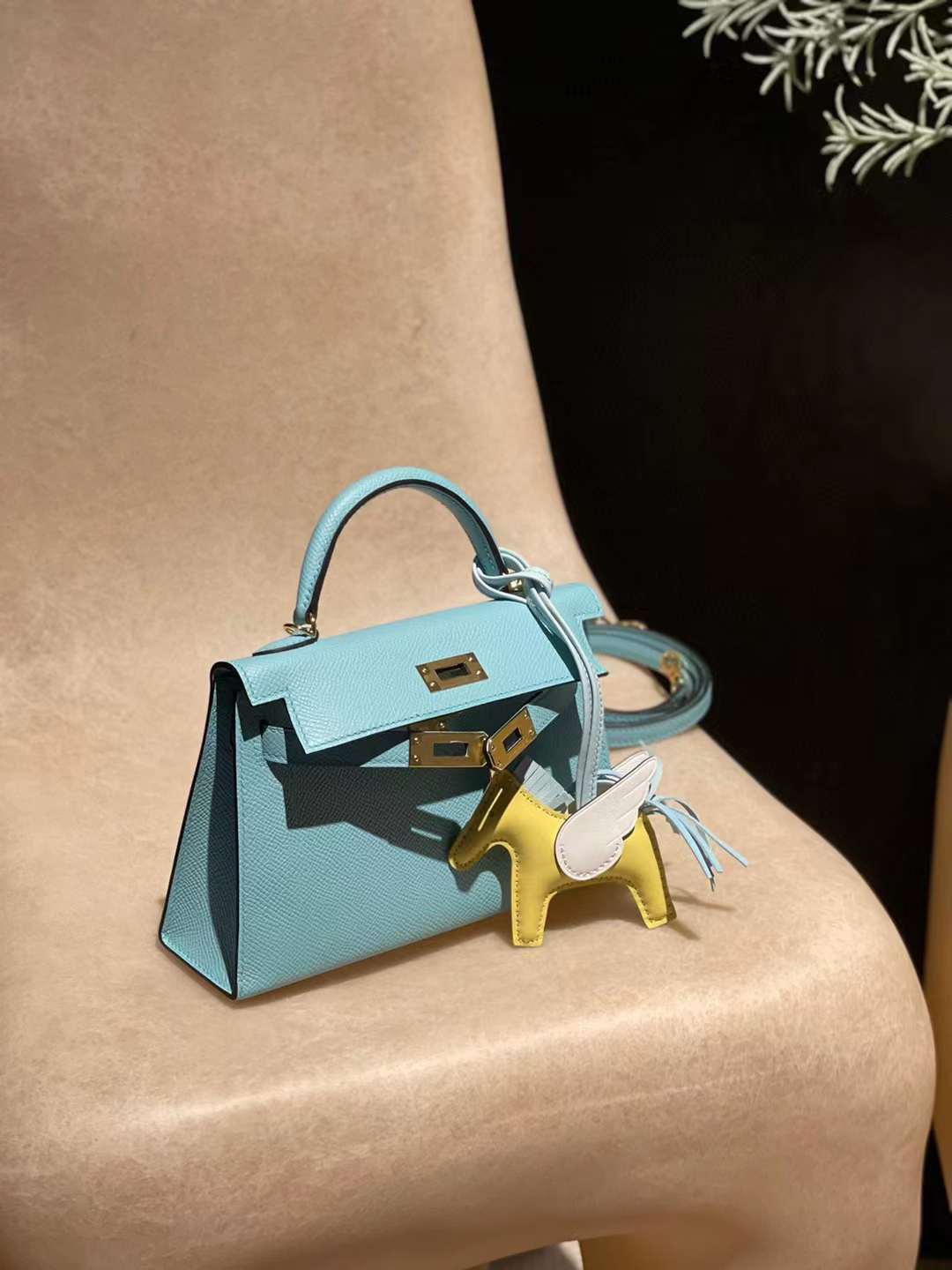 HERMES MINI KELLY 二代EPSOM皮 3P馬卡龍藍 金扣