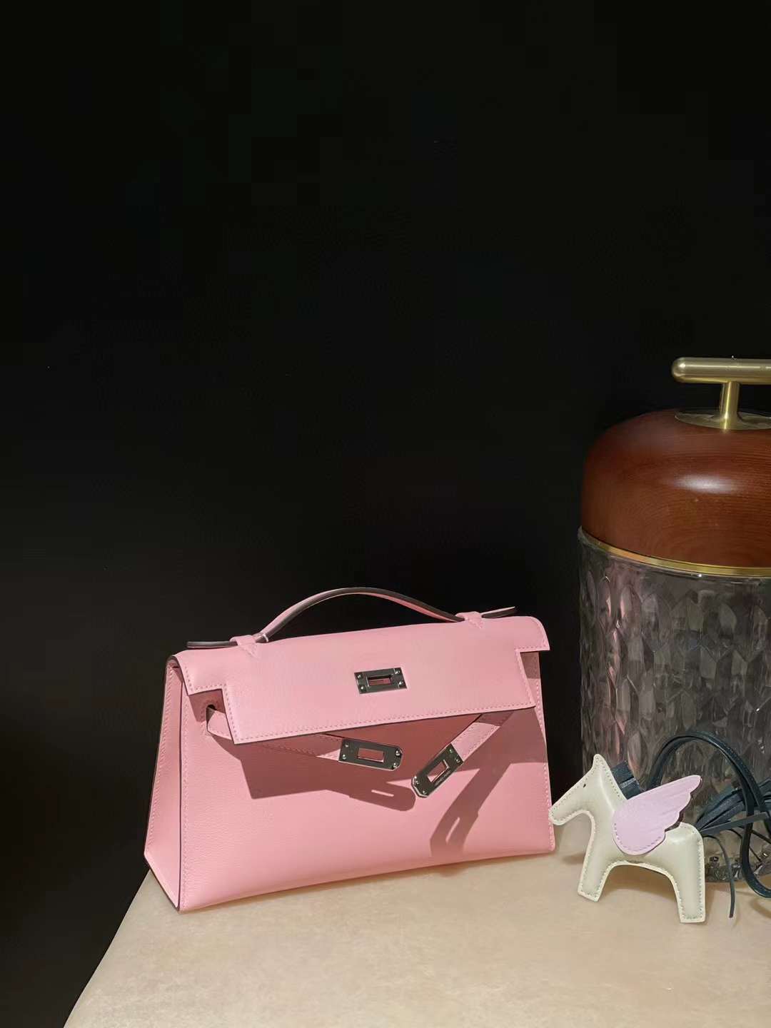 HERMES MINI KELLY POCHETT 一代手拿包 SWIFT皮 3Q 粉色 銀扣