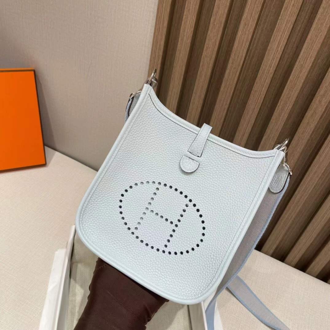 HERMES MINI EVELYNE CLEMENCE皮 T0 霧霾藍 銀釦 伊芙琳