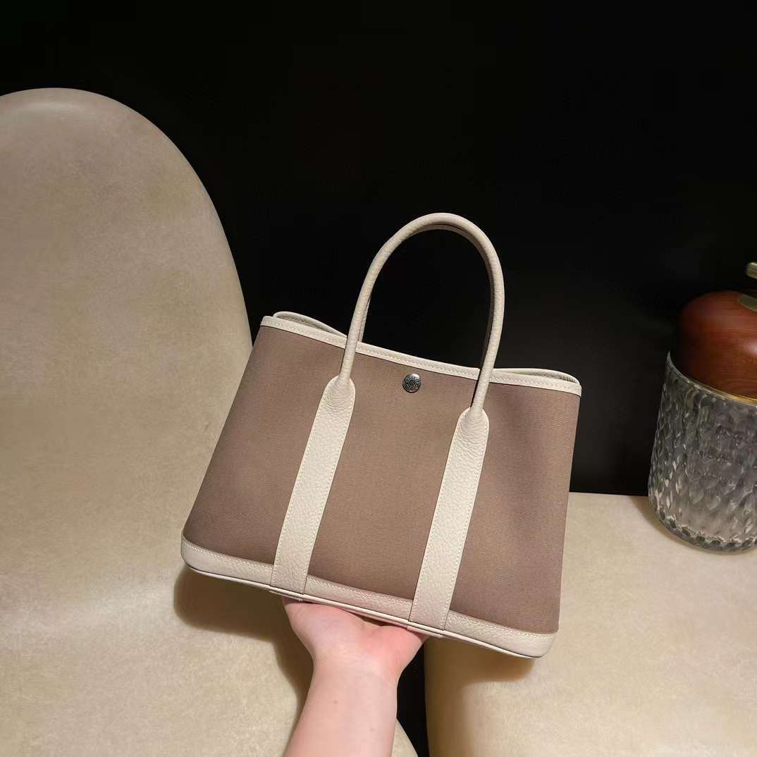 HERMES GARDEN PARTY BAG TPM 帆布大象灰拼奶昔白 30CM