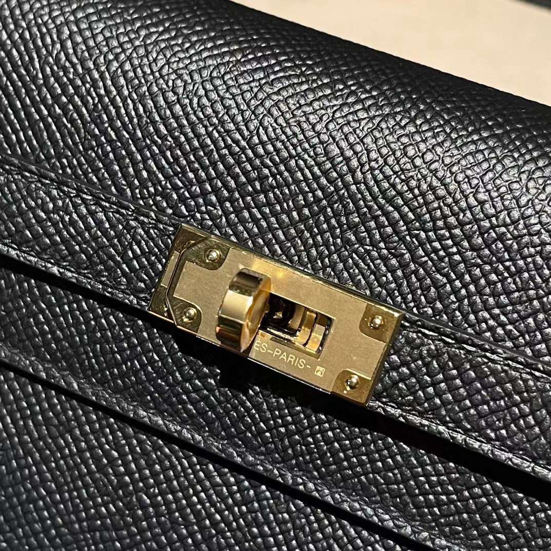HERMES KELLY TO GO EPSOM皮 89 黑色 金釦