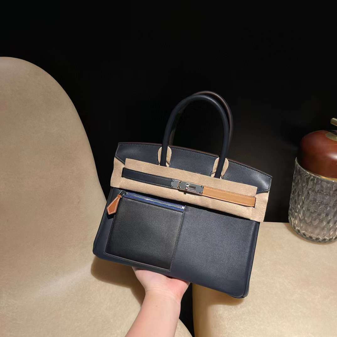 HERMES BIRKIN 30CM 限定六拼色 2Z午夜藍 銀扣 柏金包