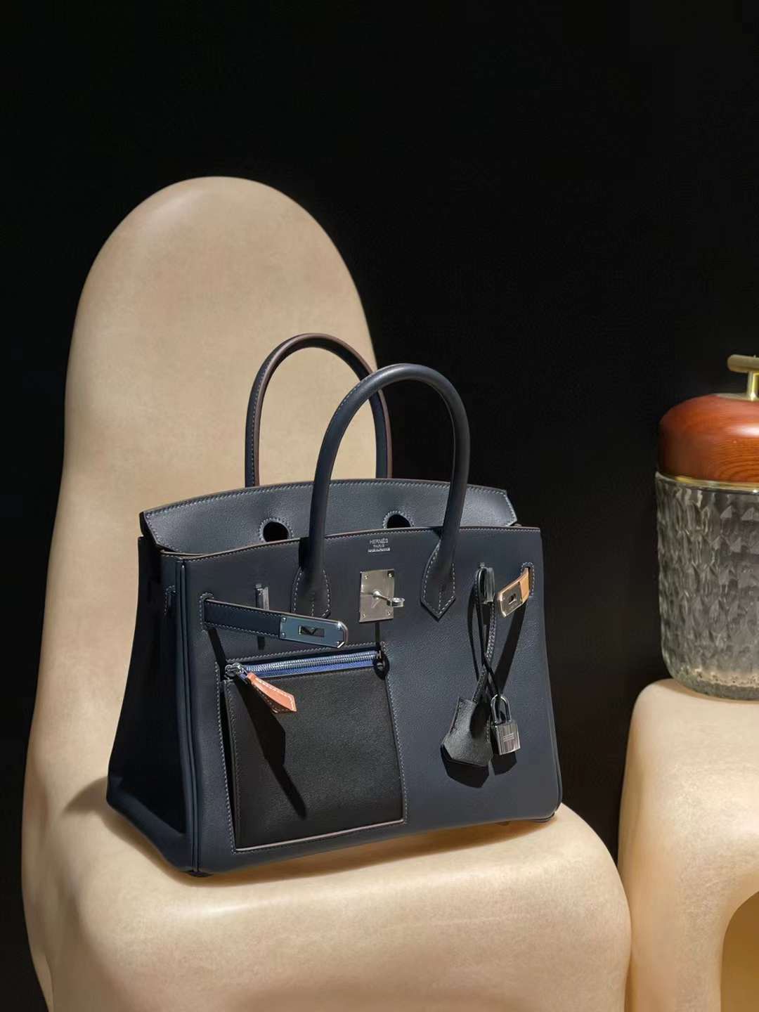 HERMES BIRKIN 30CM 限定六拼色 2Z午夜藍 銀扣 柏金包