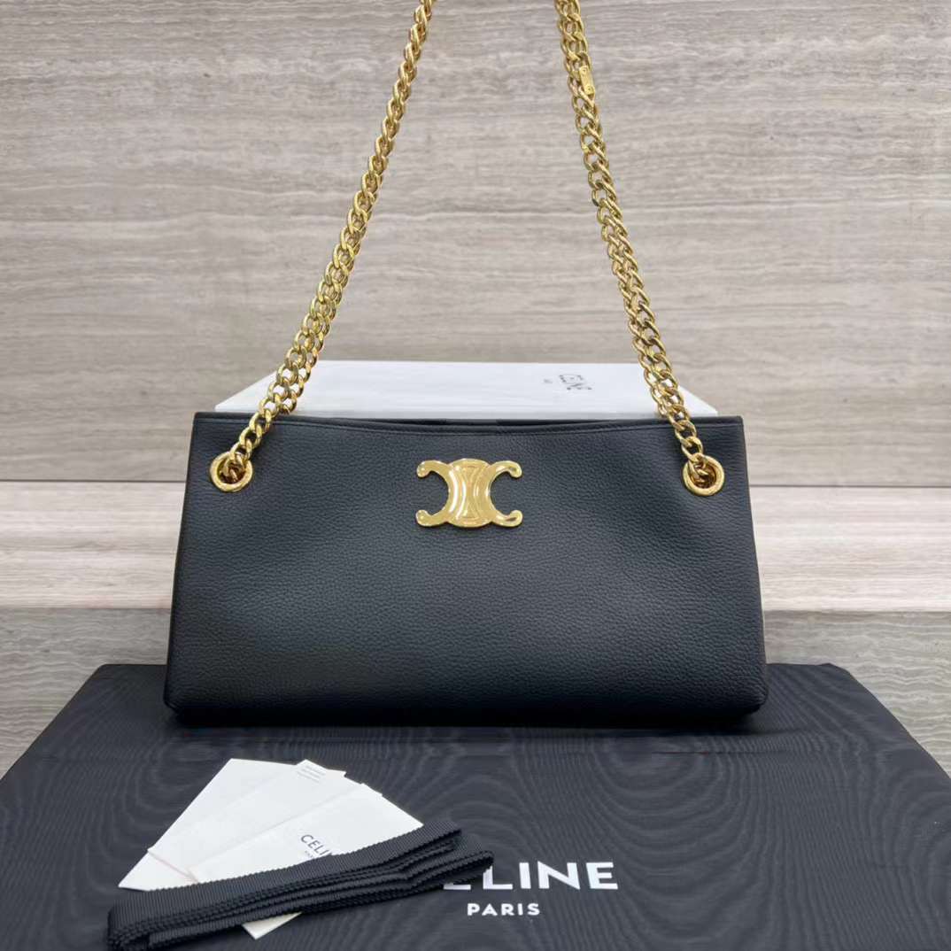 CELINE NEWSPAPER 中型柔軟牛皮肩背包 黑色 (明星同款)