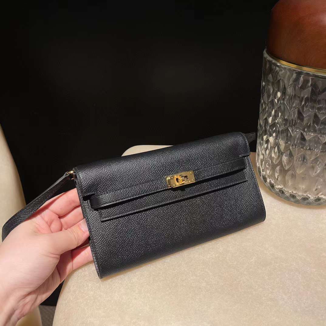HERMES KELLY TO GO EPSOM皮 89 黑色 金釦