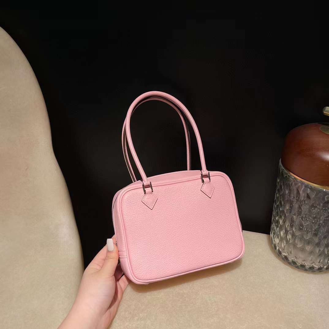 HERMES PLUME 山羊皮 3Q粉 羽毛手提包 21CM