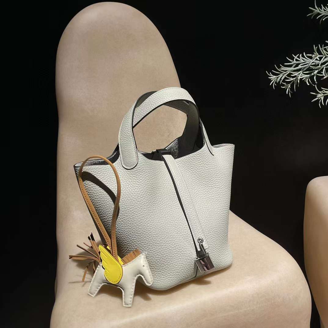 HERMES PICOTIN CLEMENCE皮 0W 冰晶灰 銀扣 菜籃子 18/22cm