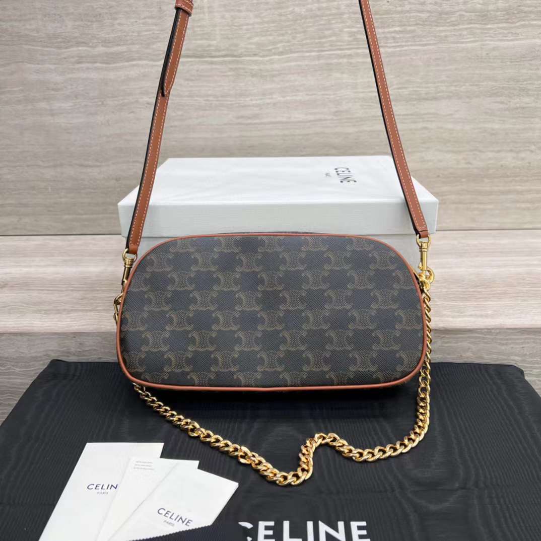 CELINE MUL TIPOCHETTE 標誌老花牛皮革梯形鏈條肩背包/側背包