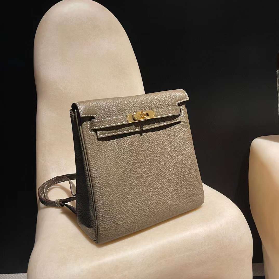 HERMES KELLY ADO双肩包 CLEMENCE皮18大象灰 金扣